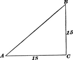 Right Triangle With Sides 15 and 18
 vintage illustration. vector