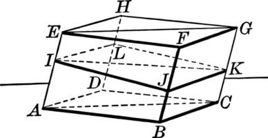 Parallelopiped with Plane Passing Through vintage illustration. vector