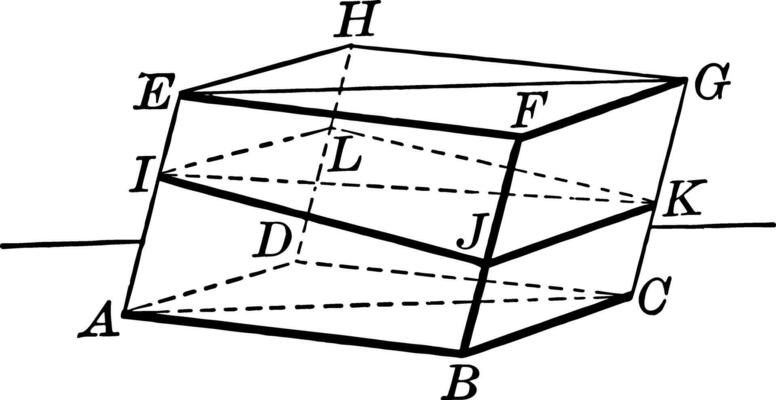 Parallelopiped with Plane Passing Through vintage illustration.