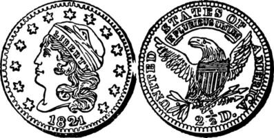 Gold Quarter Eagle Coin, 1803 vintage illustration. vector