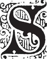 S, Ornate initial, vintage illustration vector