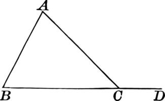 Triangle With Segment Extended for Exterior Angle vintage illustration. vector