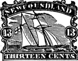 New foundland 13 cents stamp, 1865-68 vintage illustration vector