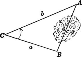 Oblique Triangle for Distance Across Lake
 vintage illustration. vector