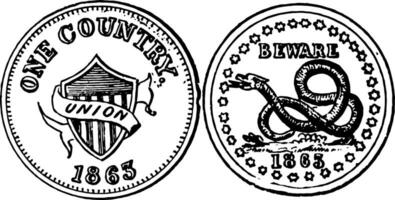 War Token, 1865 vintage illustration. vector