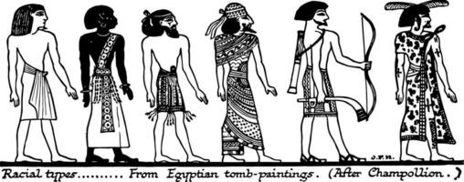 Racial Types From Egyptian Paintings, vintage illustration. vector