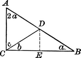 Right Triangle With One Angle Double the Other vintage illustration. vector