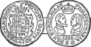Coin of Phillip and Mary, vintage illustration. vector