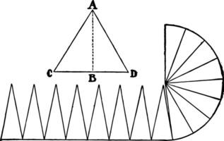 Area of Circle with Triangles vintage illustration. vector