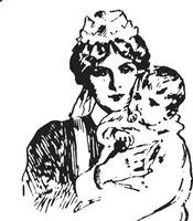 Nursery maid with baby, vintage illustration vector