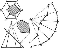 Development of Hexagonal Pyramid vintage illustration. vector