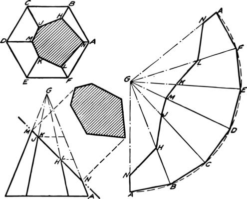 Development of Hexagonal Pyramid vintage illustration.