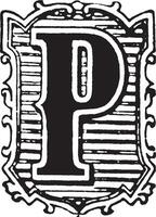 p, inicial ornamentada, ilustración vintage vector