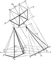 Projection Of Hexagonal Prism vintage illustration. vector