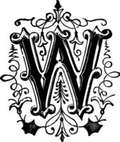 Ornamental letter of W, vintage illustration. vector