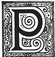 P, Ornate initial, vintage illustration vector