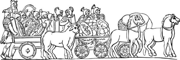 Roman Pack-wagons vintage illustration. vector