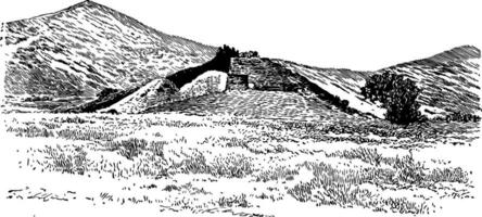 The Mound at Marathon, vintage illustration. vector