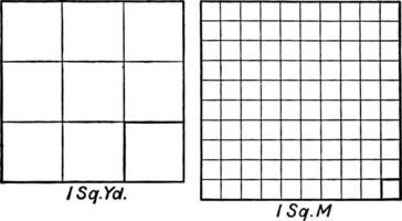 Comparison Of Units Of Square Measure vintage illustration. vector