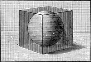 Sphere Inscribed in a Cube vintage illustration. vector