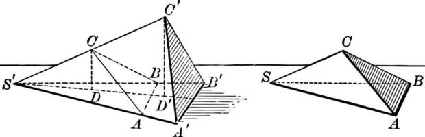 Triangular Pyramids for Volume vintage illustration. vector