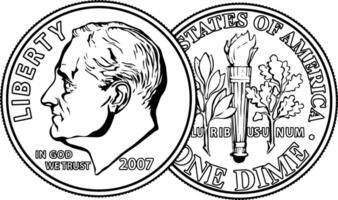 Both sides of a Dime vintage illustration. vector