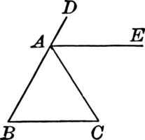 Bisector of an Exterior Angle of an Isosceles Triangle vintage illustration. vector