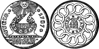 Silver Fugio Coin, 1787 vintage illustration. vector