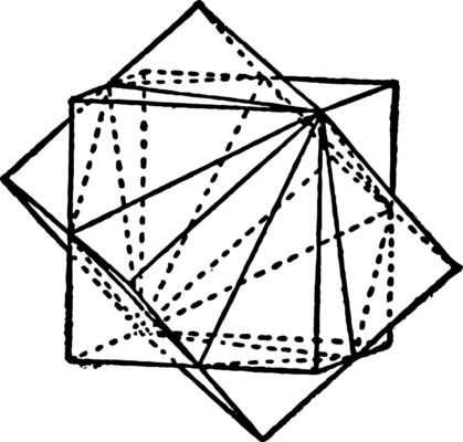 Interpenetrating Twinned Cubes vintage illustration.
