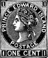 Prince Edward Island one cent stamp, 1872 vintage illustration vector