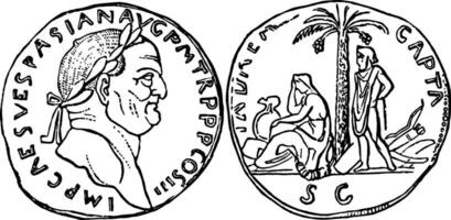 Coin of Vespasian vintage illustration. vector