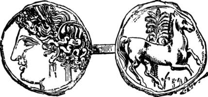 Carthaginian Coin vintage illustration. vector