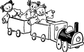 3 muñecas en tren Clásico ilustración. vector