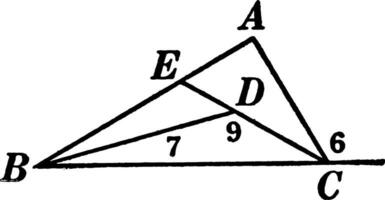 Segments and Angles in a Triangle vintage illustration. vector