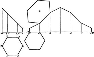 Development of Hexagonal Prism vintage illustration. vector