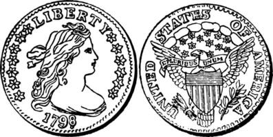 Silver Dime Coin, 1796 vintage illustration. vector