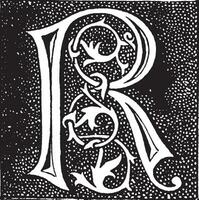 R, Ornate initial, vintage illustration vector