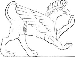 Sculptured Griffin from the Sculptures in the Ruins of Nineveh vintage illustration. vector