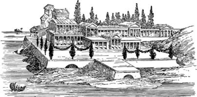 A Roman Villa vintage illustration. vector