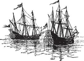 Spanish Ships, vintage illustration. vector