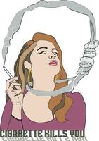 cigarrillo mata tú, mujer de fumar, ilustración vector