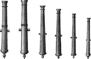 Six different types of cannon vintage engraving vector