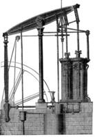 Two cylinder Steam machine, vintage engraving. vector