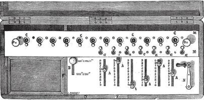 Arithmometer or Arithmometre vintage engraving vector