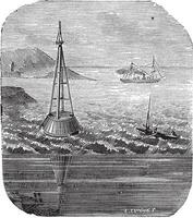 Buoy out of wooden at the entry of the Gironde vintage engraving vector