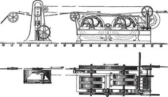 Elevation and unwinding unit plan, vintage engraving. vector