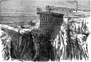 Mining Installation on a Cliff, vintage engraving vector