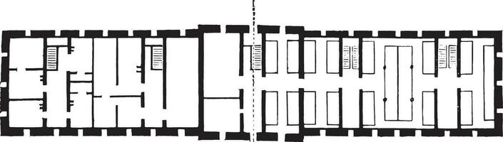 Map of the infantry barracks of Blois, vintage engraving. vector