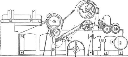 Express-Carding machine, vintage engraving. vector