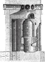 Vertical section of the cellar furnace along the line, vintage engraving. vector